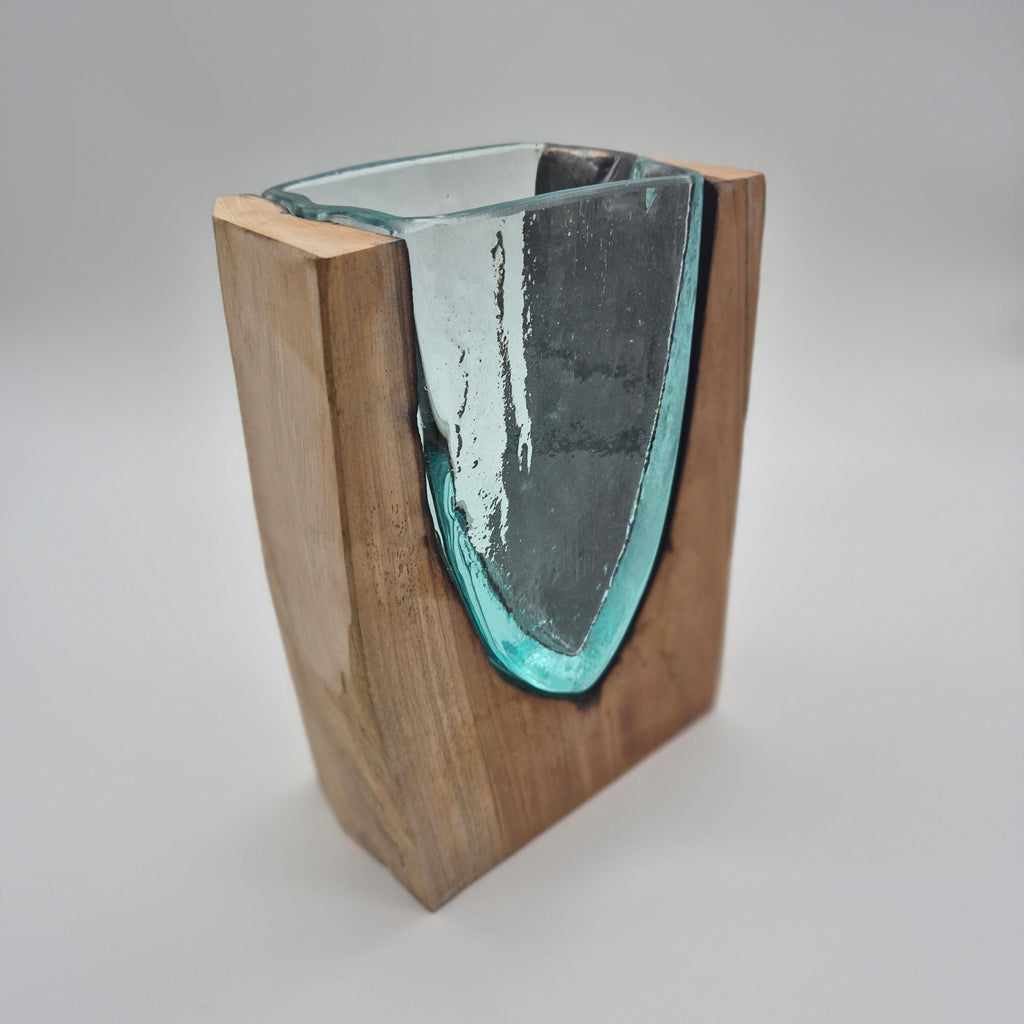 Handcrafted Wood & Recycled Glass Vase – Bali Artisan Décor