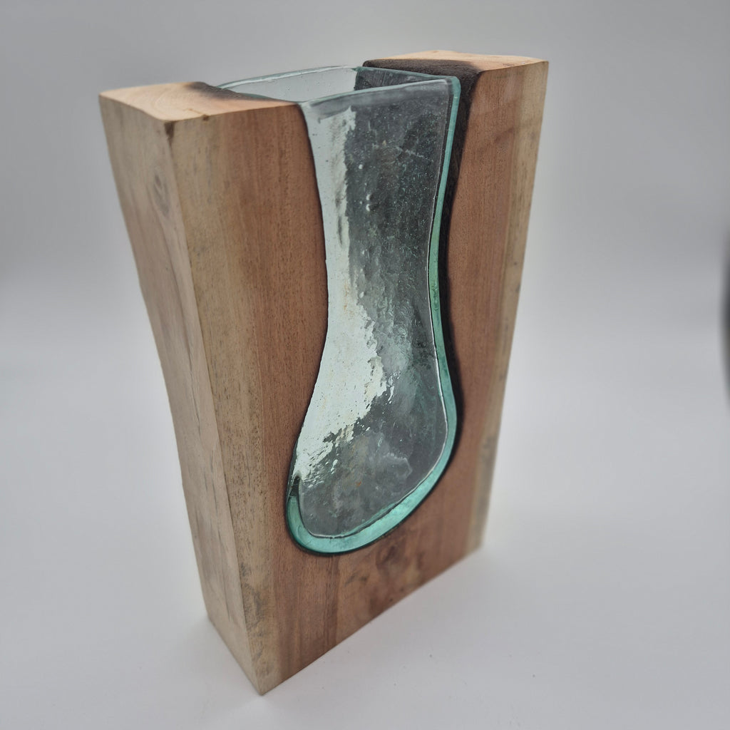 Handcrafted Wood & Recycled Glass Vase – Bali Artisan Décor
