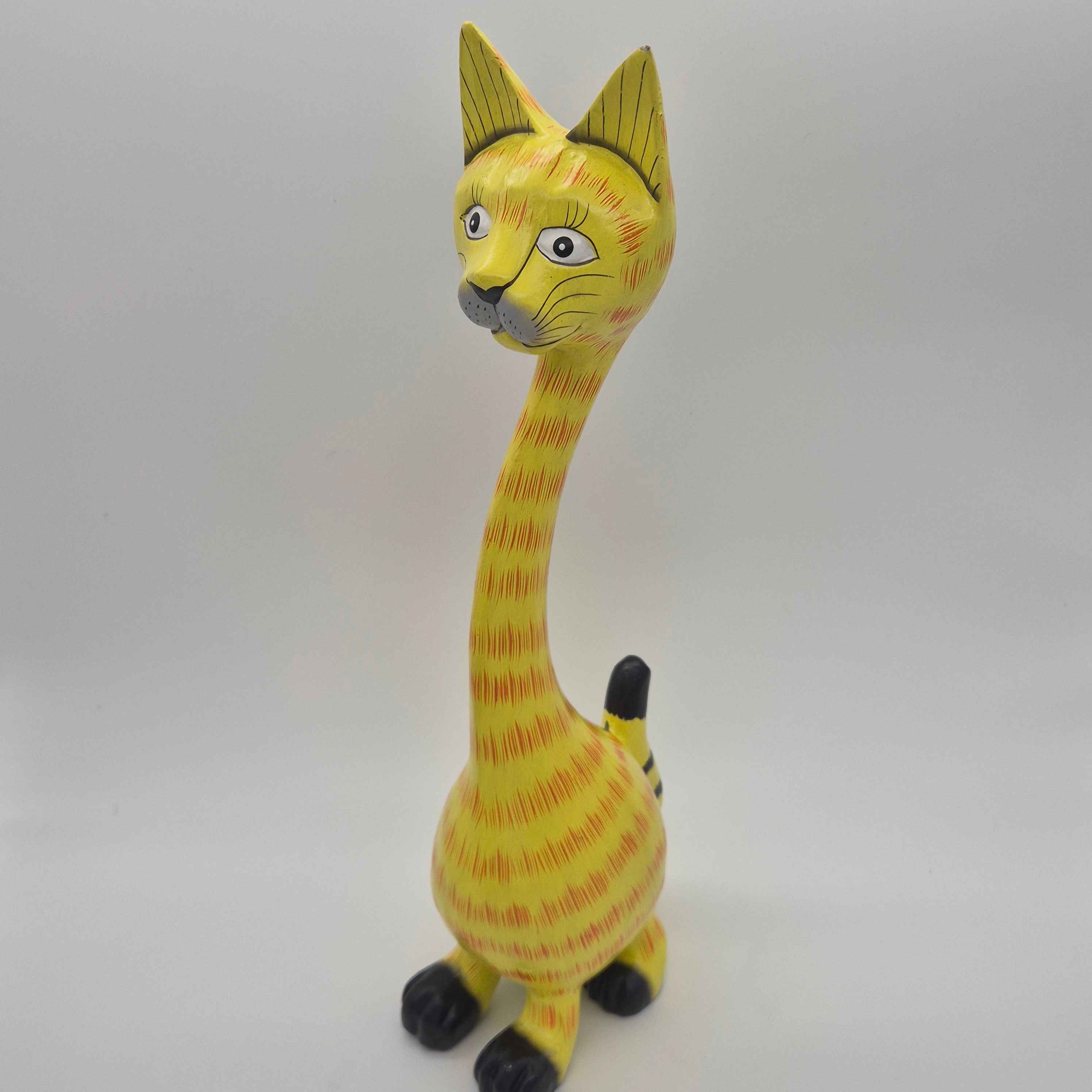 Hand‑Carved Bali Animal Figurine – Yellow Cat 40cm