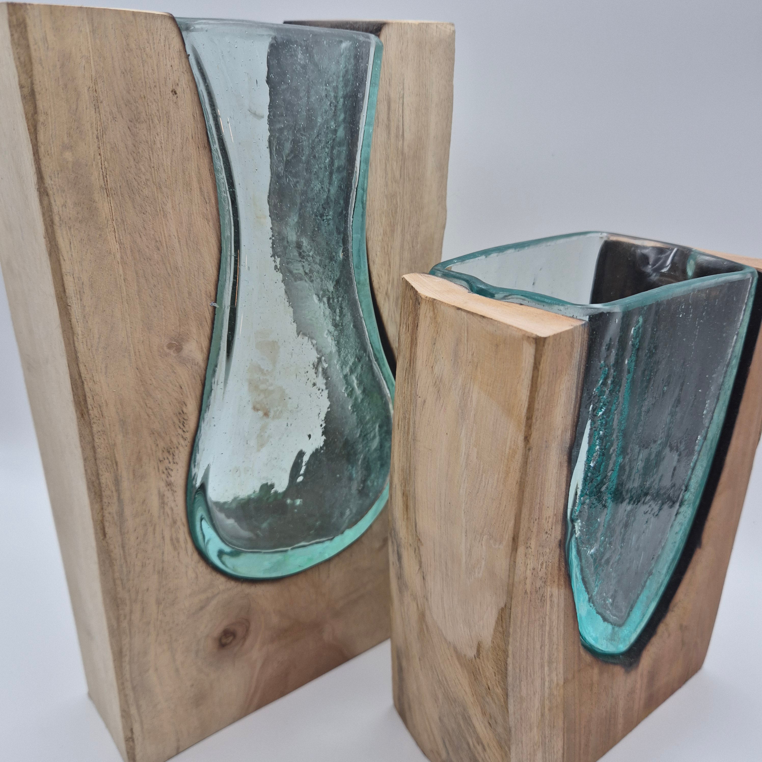 Handcrafted Wood & Recycled Glass Vase – Bali Artisan Décor