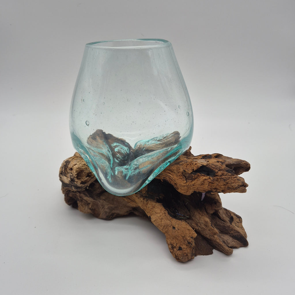 Handcrafted Wood & Glass Slump Bowl – Bali Artisan Décor (Multiple Sizes)