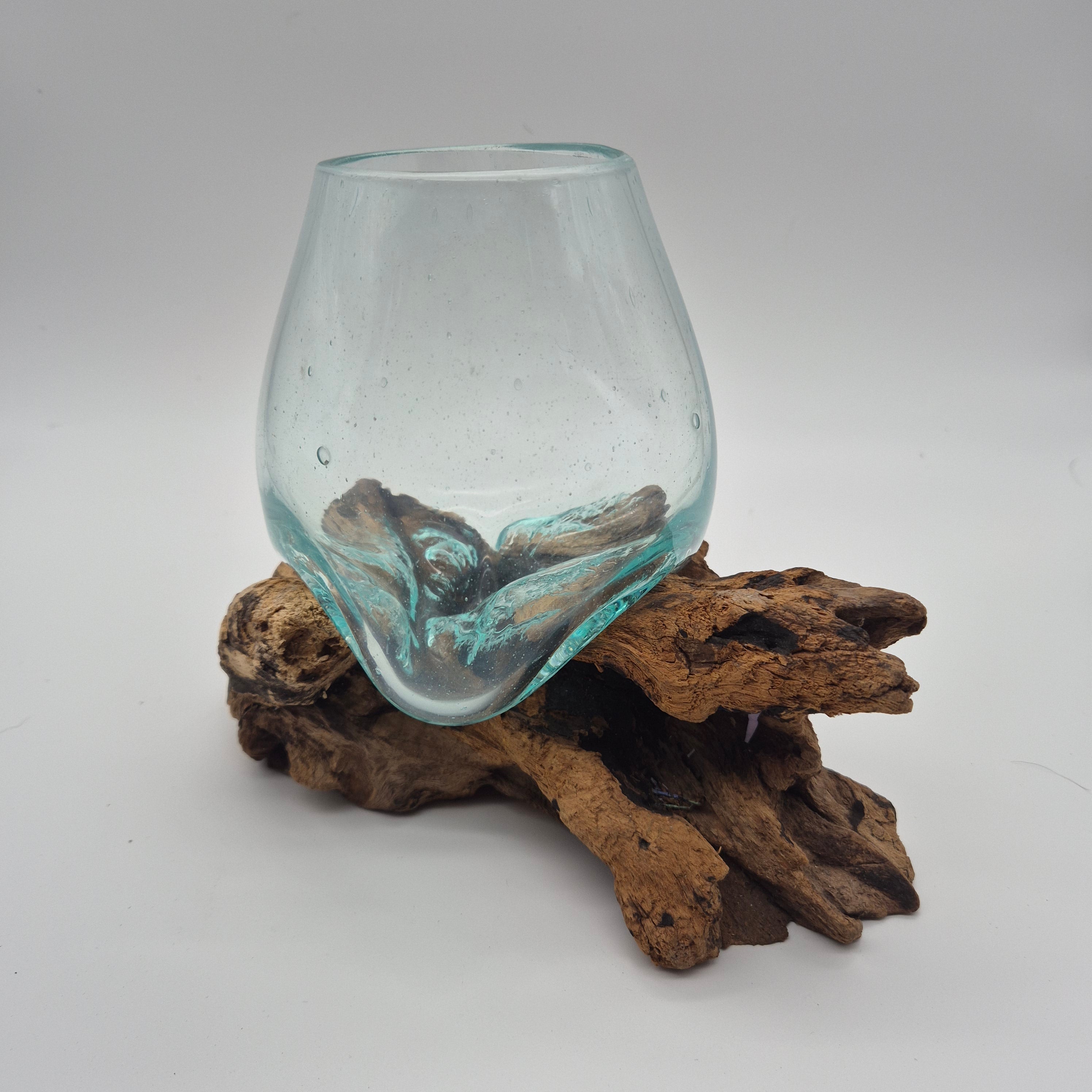 Handcrafted Wood & Glass Slump Bowl – Bali Artisan Décor (Multiple Sizes)