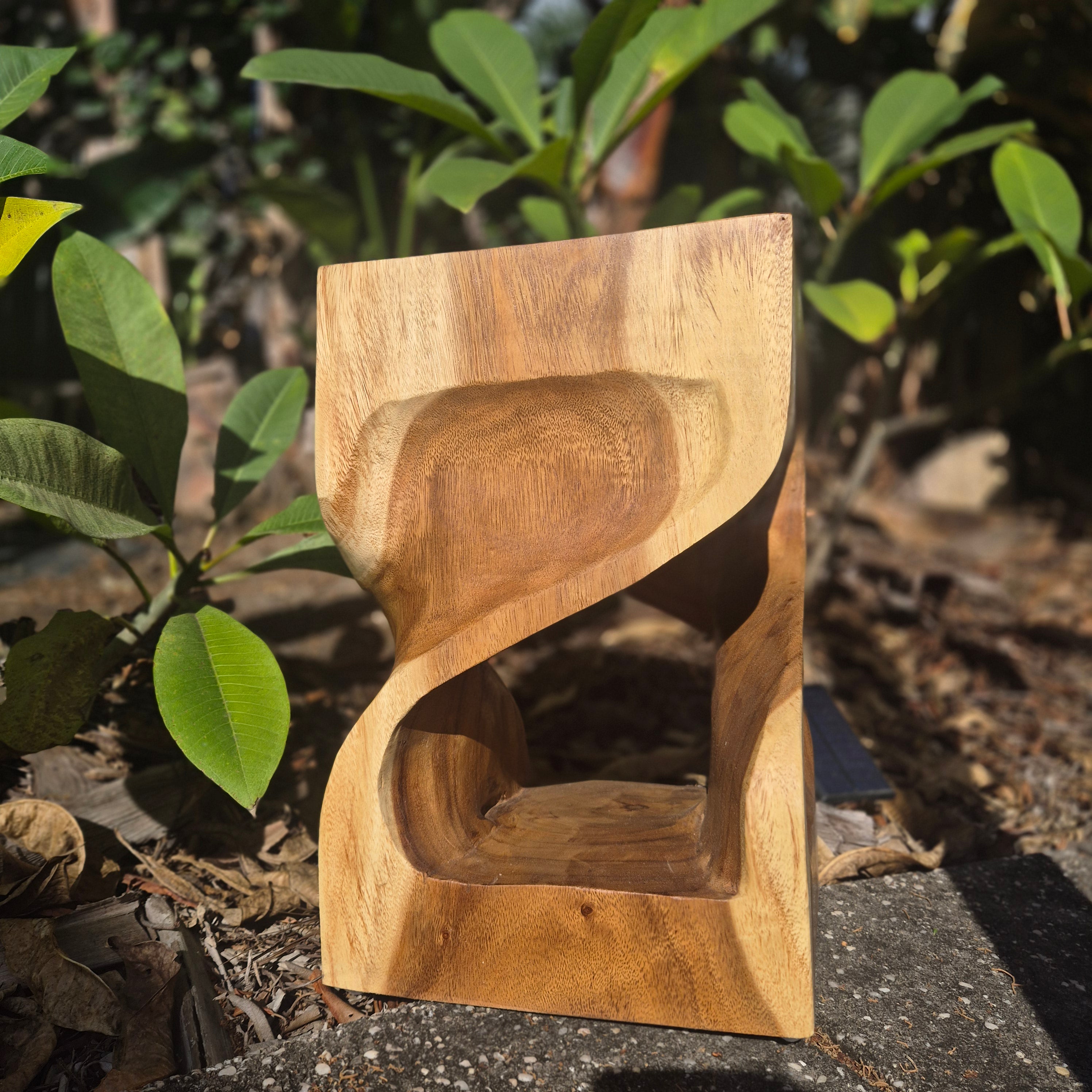 Hand‑Carved Twisted Saur Wood Stool – Sculptural Stool or Side Table