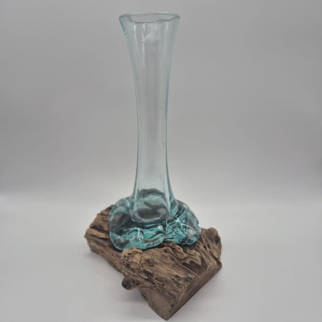 Handcrafted Wood & Glass Flower Vase – Bali Artisan Décor