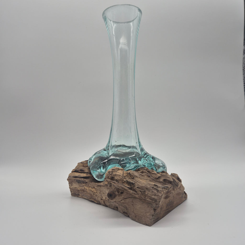 Handcrafted Wood & Glass Flower Vase – Bali Artisan Décor