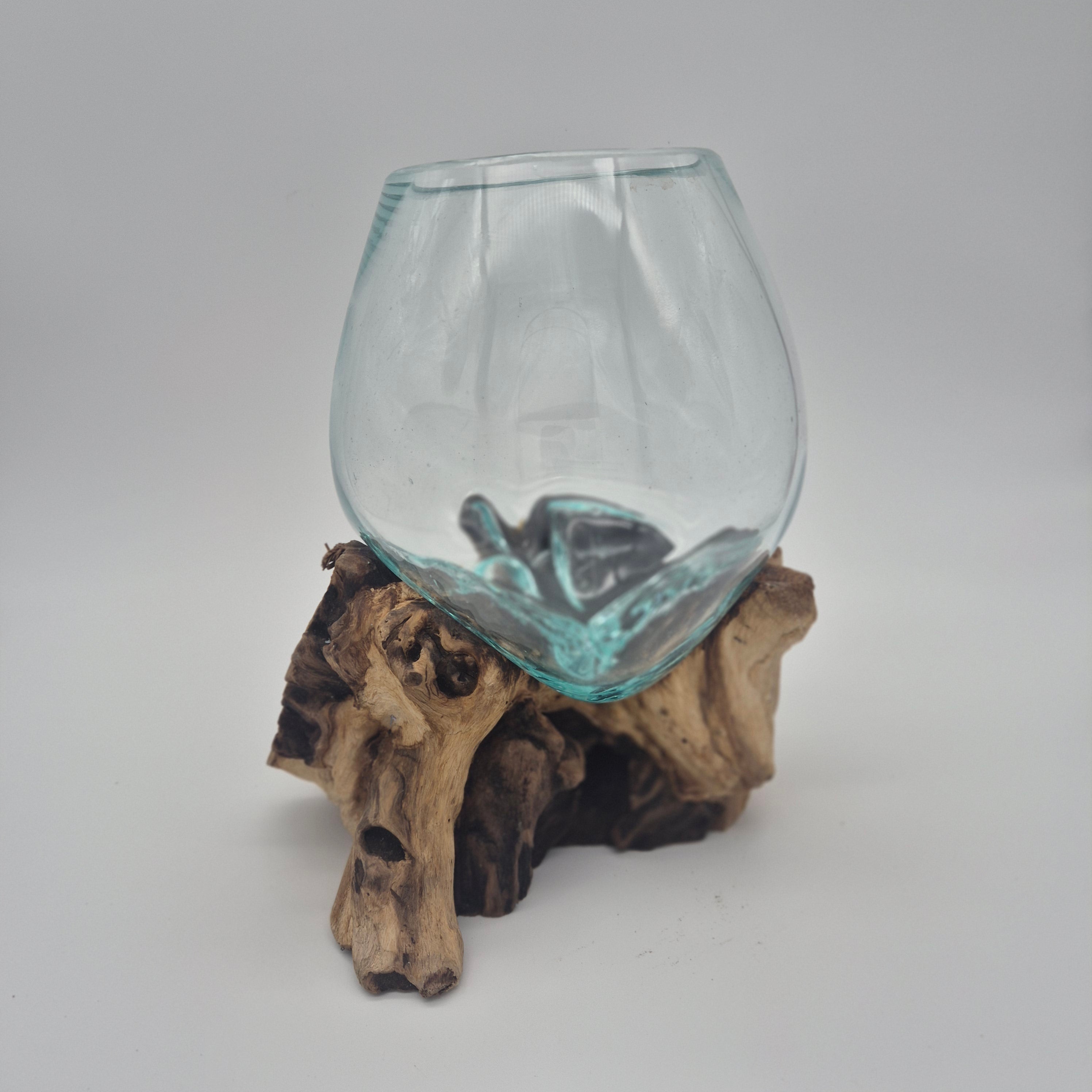 Handcrafted Wood & Glass Slump Bowl – Bali Artisan Décor (Multiple Sizes)