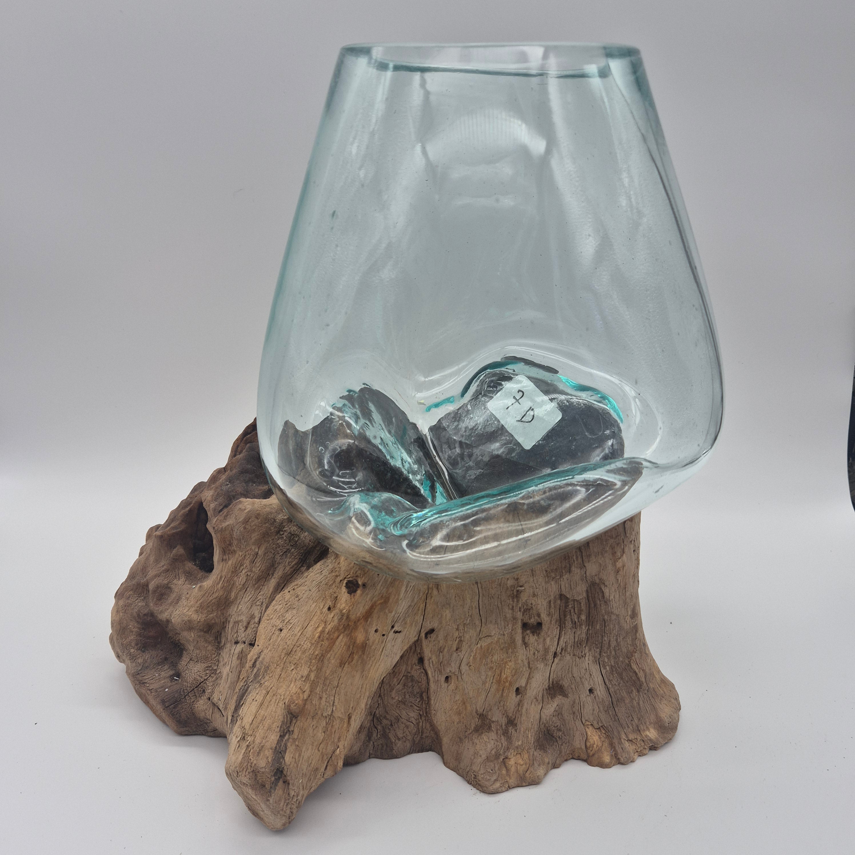 Handcrafted Wood & Glass Slump Bowl – Bali Artisan Décor (Multiple Sizes)