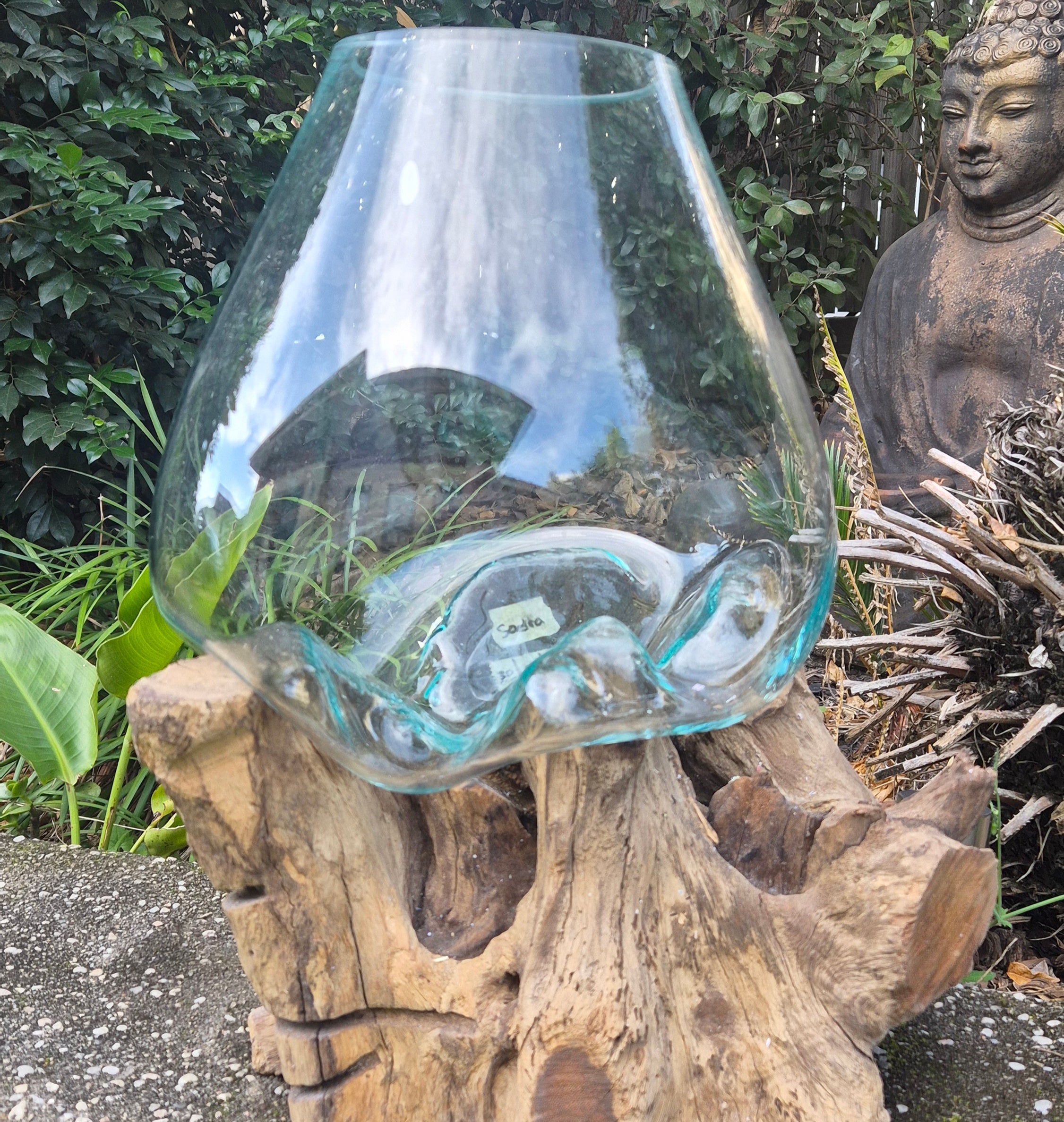 Handcrafted Wood & Glass Slump Bowl – Bali Artisan Décor (Multiple Sizes)